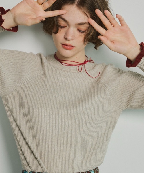 Unitage（ユニテージ）の「※入荷禁止※配色クルーネックリブニット（ニット/セーター・レディース・ダークグリーン/ネイビー/ブラウン/グレー/アイボリー/ブラック/イエロー/ナチュラル/ライトブルー/その他・FREE）」の12枚目の写真