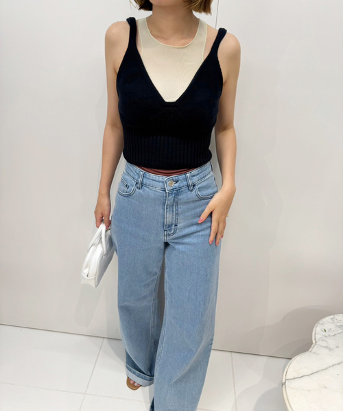 RITA ROW(リタロウ)の「【RITA ROW/リタロウ】ブラックニットキャミ(キャミソール・レディース・ブラック・X-SMALL)」の4枚目の写真