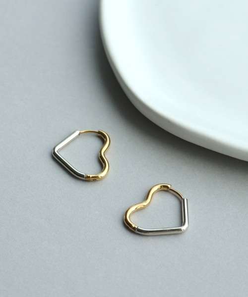 コンビメタルハートワンタッチステンレスピアス（ピアス（両耳用