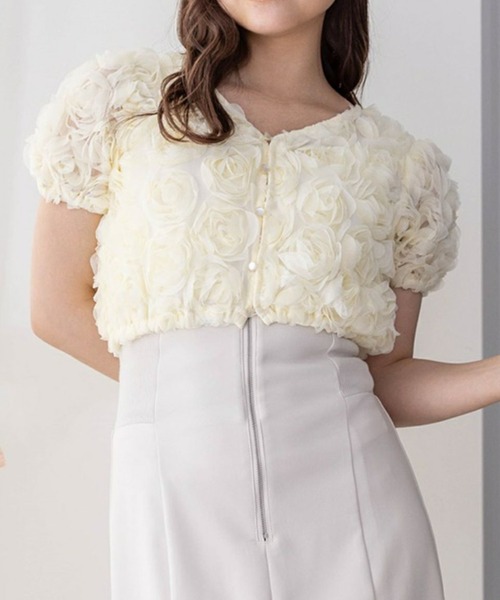 clear（クリア）の「バラモチーフ半袖カーディガン［大人 フェミニン］≪再入荷≫（カーディガン/ボレロ・レディース・ミント/ピンク/アイボリー・F）」の2枚目の写真