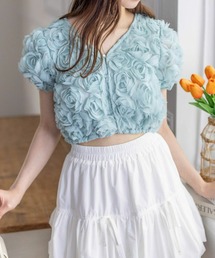 clear（クリア）の「バラモチーフ半袖カーディガン［大人 フェミニン］≪再入荷≫（カーディガン/ボレロ）」