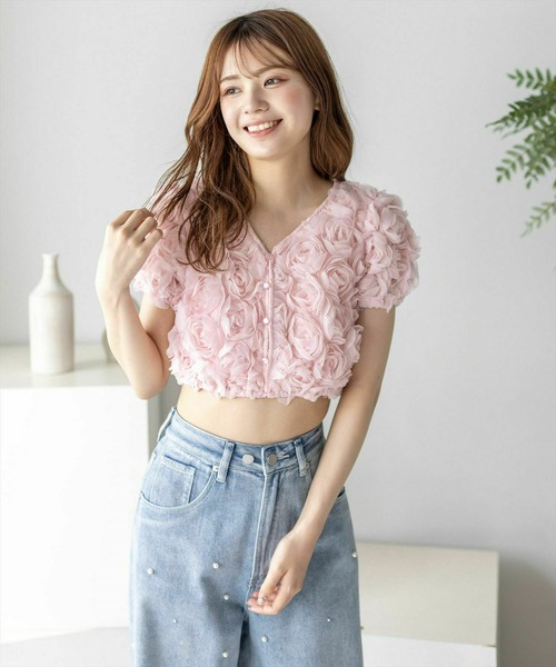 clear（クリア）の「バラモチーフ半袖カーディガン［大人 フェミニン］≪再入荷≫（カーディガン/ボレロ・レディース・ミント/ピンク/アイボリー・F）」の4枚目の写真