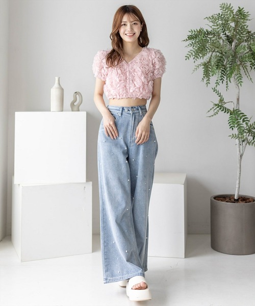 clear（クリア）の「バラモチーフ半袖カーディガン［大人 フェミニン］≪再入荷≫（カーディガン/ボレロ・レディース・ミント/ピンク/アイボリー・F）」の5枚目の写真