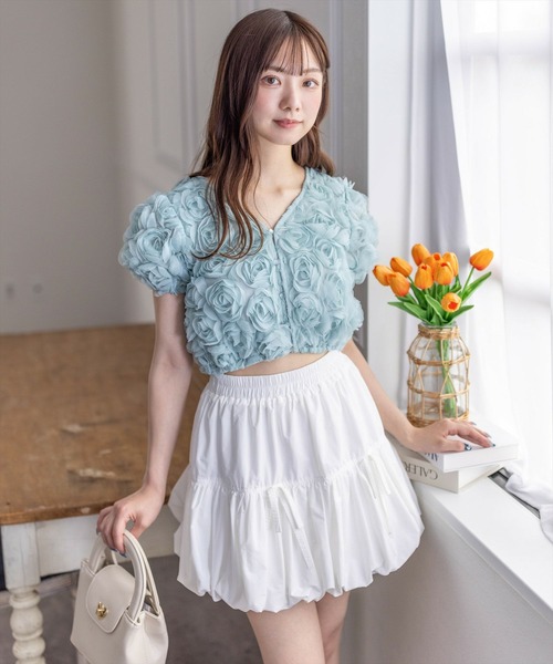 clear（クリア）の「バラモチーフ半袖カーディガン［大人 フェミニン］≪再入荷≫（カーディガン/ボレロ・レディース・ミント/ピンク/アイボリー・F）」の6枚目の写真