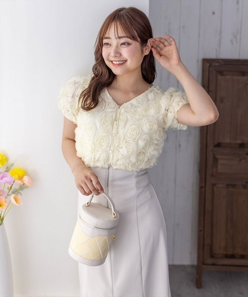 clear（クリア）の「バラモチーフ半袖カーディガン［大人 フェミニン］≪再入荷≫（カーディガン/ボレロ・レディース・ミント/ピンク/アイボリー・F）」の8枚目の写真