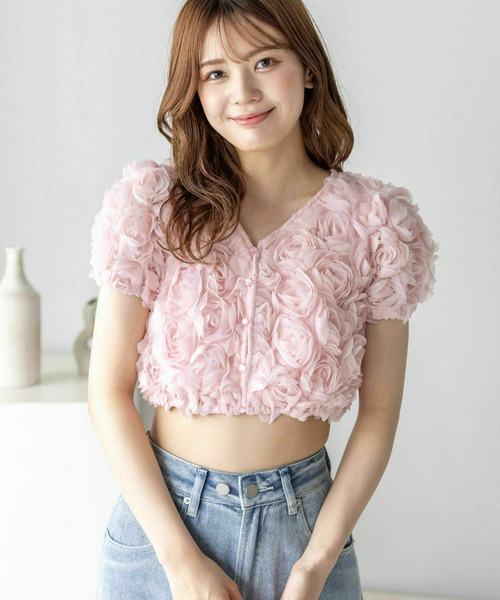 clear（クリア）の「バラモチーフ半袖カーディガン［大人 フェミニン］≪再入荷≫（カーディガン/ボレロ・レディース・ミント/ピンク/アイボリー・F）」の21枚目の写真