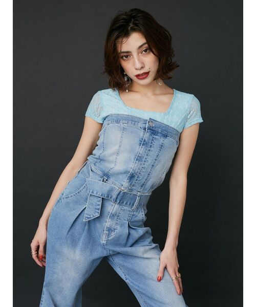 EVRIS(エヴリス)の「デニムオールインワン(つなぎ/オールインワン・レディース・インディゴブルー/ライトブルー・MEDIUM/SMALL)」の3枚目の写真