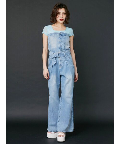 EVRIS(エヴリス)の「デニムオールインワン(つなぎ/オールインワン・レディース・インディゴブルー/ライトブルー・MEDIUM/SMALL)」の4枚目の写真