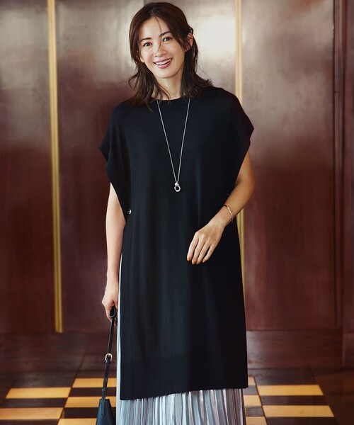 23区 L(ニジュウサンクオオキイサイズ)の「【洗える】コンパクトウール ロングベスト(ベスト・レディース・ライトグレー系/ブラック系・44/46)」の2枚目の写真