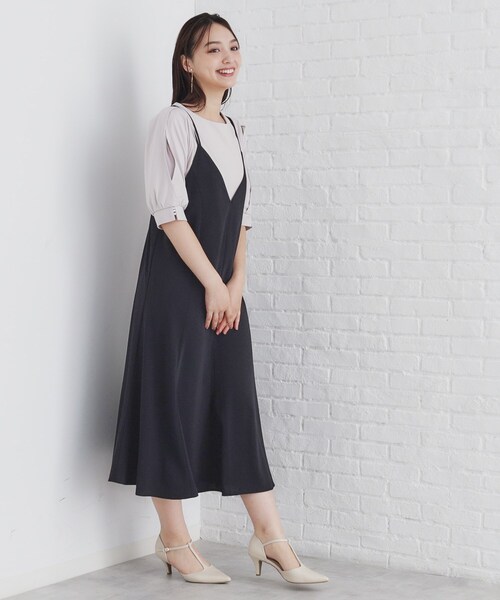 麻　ワンピース 麻混シアーギャザーティアードワンピース【洗濯機洗い可