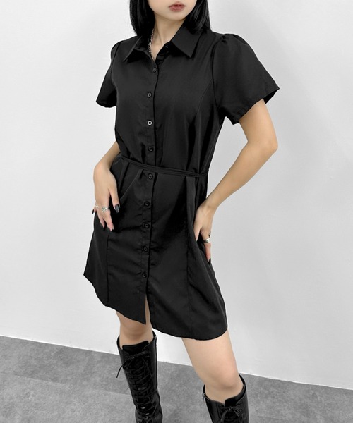 LVEU.（ラブユ.）の「【LVEU.】ミニシャツワンピース / ワンピース ワンピ シャツ ミニ ミニワンピ 半袖 ブラック ネイビー ZOZOTOWN限定（シャツワンピース・レディース・ネイビー/ブラック・FREE）」の2枚目の写真