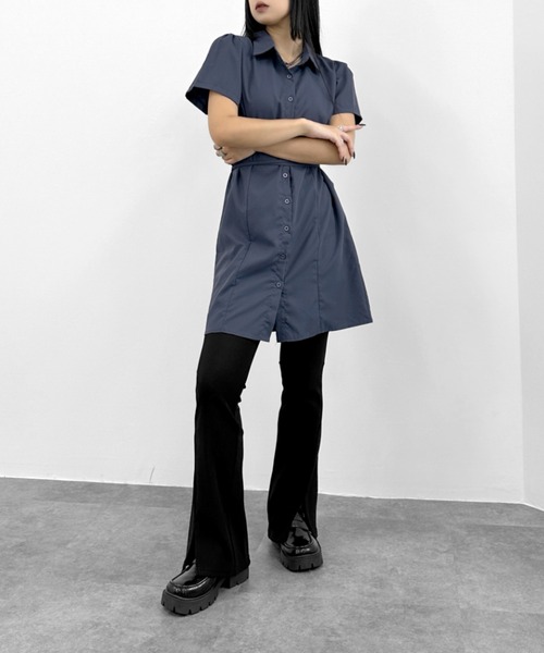 LVEU.（ラブユ.）の「【LVEU.】ミニシャツワンピース / ワンピース ワンピ シャツ ミニ ミニワンピ 半袖 ブラック ネイビー ZOZOTOWN限定（シャツワンピース・レディース・ネイビー/ブラック・FREE）」の9枚目の写真