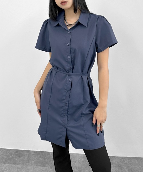 LVEU.（ラブユ.）の「【LVEU.】ミニシャツワンピース / ワンピース ワンピ シャツ ミニ ミニワンピ 半袖 ブラック ネイビー ZOZOTOWN限定（シャツワンピース・レディース・ネイビー/ブラック・FREE）」の15枚目の写真