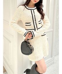 RESEXXY | バイカラーツイードニットカーディガン【セットアップ着用可能】(カーディガン/ボレロ)