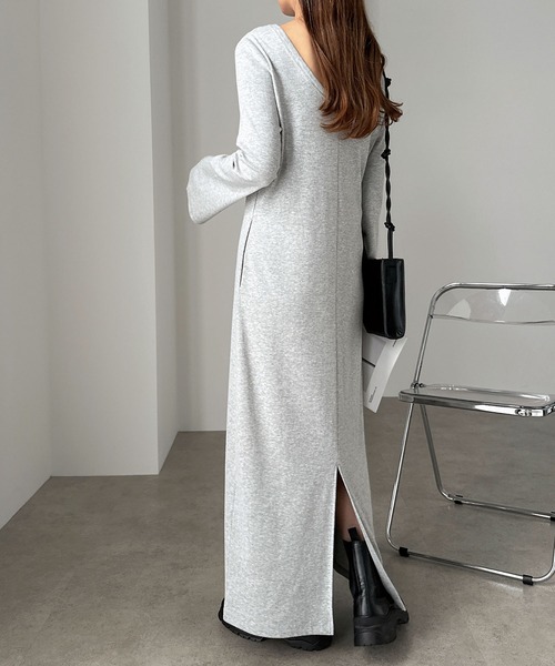 セール】テレコリブフレアスリーブロングワンピース（ワンピース