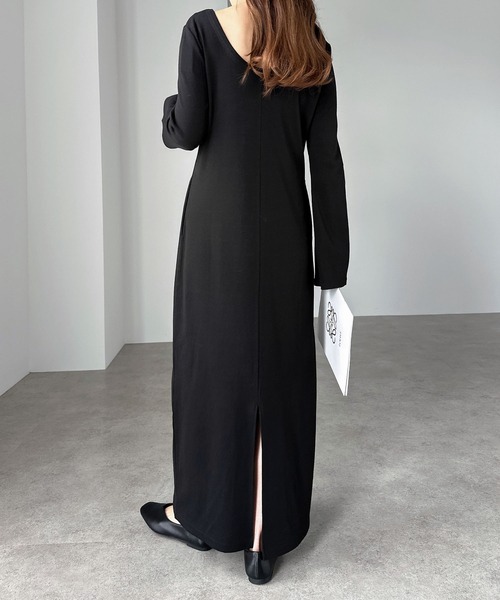 テレコリブフレアスリーブロングワンピース（ワンピース）｜andme