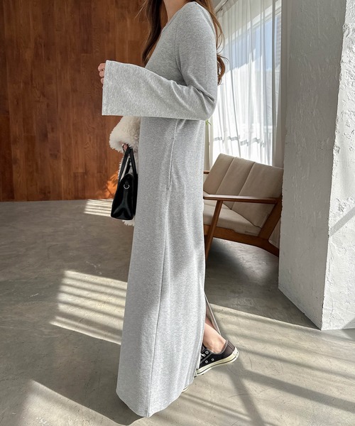 セール】テレコリブフレアスリーブロングワンピース（ワンピース