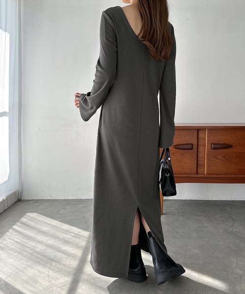 セール】テレコリブフレアスリーブロングワンピース（ワンピース