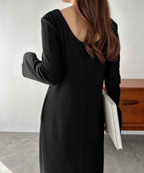 セール】テレコリブフレアスリーブロングワンピース（ワンピース