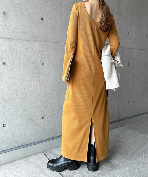 セール】テレコリブフレアスリーブロングワンピース（ワンピース