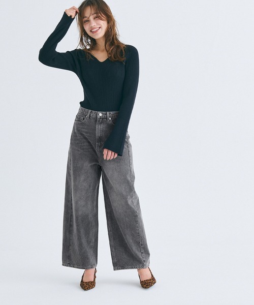 coca（coca）（コカ）の「ヴィンテージライクセミワイドデニム（デニムパンツ・レディース・ライトブルー/グレー・S/M/L）」の3枚目の写真