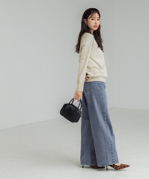 coca（coca）（コカ）の「ヴィンテージライクセミワイドデニム（デニムパンツ・レディース・ライトブルー/グレー・S/M/L）」の10枚目の写真