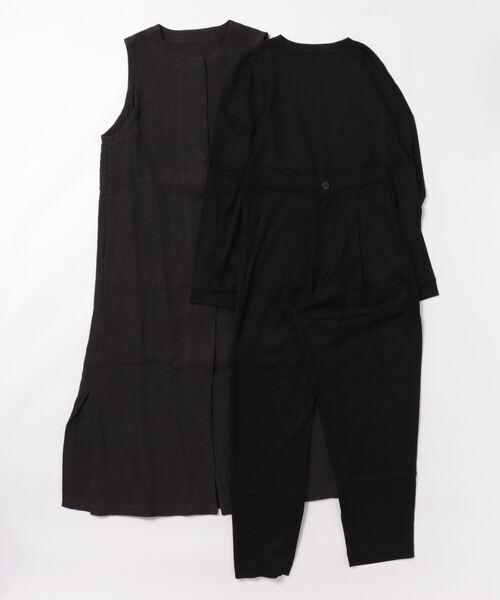 aunt lily（アントリリー）の「リネンジレ／ジャージセットＵＰ（ベスト・レディース・ブラック/カーキ・M/L～LL）」の2枚目の写真