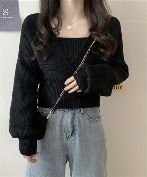 FREE STYLISTS(フリー スタイリスト)の「バックリボン フェイクアンサンブル リブニット(ニット/セーター・レディース・ホワイト/ブラック/ブラウン/レッド/ピンク・FREE)」の2枚目の写真