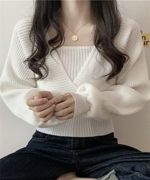 FREE STYLISTS(フリー スタイリスト)の「バックリボン フェイクアンサンブル リブニット(ニット/セーター・レディース・ホワイト/ブラック/ブラウン/レッド/ピンク・FREE)」の14枚目の写真