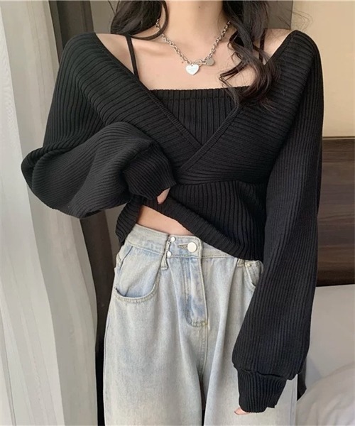 FREE STYLISTS(フリー スタイリスト)の「バックリボン フェイクアンサンブル リブニット(ニット/セーター・レディース・ホワイト/ブラック/ブラウン/レッド/ピンク・FREE)」の16枚目の写真