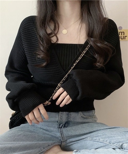 FREE STYLISTS(フリー スタイリスト)の「バックリボン フェイクアンサンブル リブニット(ニット/セーター・レディース・ホワイト/ブラック/ブラウン/レッド/ピンク・FREE)」の19枚目の写真