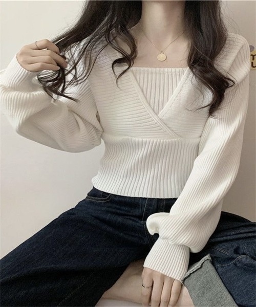 FREE STYLISTS(フリー スタイリスト)の「バックリボン フェイクアンサンブル リブニット(ニット/セーター・レディース・ホワイト/ブラック/ブラウン/レッド/ピンク・FREE)」の13枚目の写真