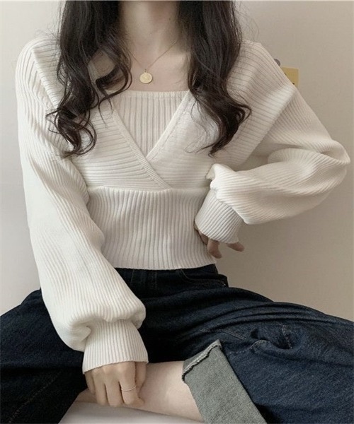 FREE STYLISTS(フリー スタイリスト)の「バックリボン フェイクアンサンブル リブニット(ニット/セーター・レディース・ホワイト/ブラック/ブラウン/レッド/ピンク・FREE)」の12枚目の写真