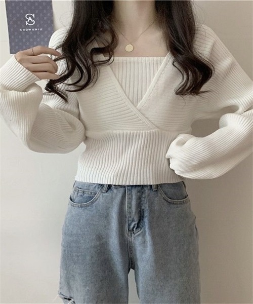 FREE STYLISTS(フリー スタイリスト)の「バックリボン フェイクアンサンブル リブニット(ニット/セーター・レディース・ホワイト/ブラック/ブラウン/レッド/ピンク・FREE)」の8枚目の写真