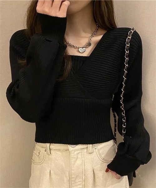 FREE STYLISTS(フリー スタイリスト)の「バックリボン フェイクアンサンブル リブニット(ニット/セーター・レディース・ホワイト/ブラック/ブラウン/レッド/ピンク・FREE)」の17枚目の写真