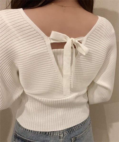 FREE STYLISTS(フリー スタイリスト)の「バックリボン フェイクアンサンブル リブニット(ニット/セーター・レディース・ホワイト/ブラック/ブラウン/レッド/ピンク・FREE)」の15枚目の写真