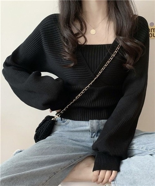 FREE STYLISTS(フリー スタイリスト)の「バックリボン フェイクアンサンブル リブニット(ニット/セーター・レディース・ホワイト/ブラック/ブラウン/レッド/ピンク・FREE)」の21枚目の写真