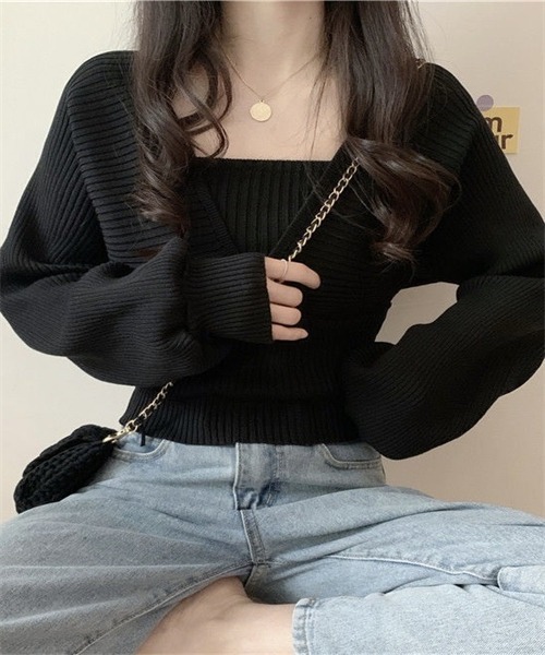FREE STYLISTS(フリー スタイリスト)の「バックリボン フェイクアンサンブル リブニット(ニット/セーター・レディース・ホワイト/ブラック/ブラウン/レッド/ピンク・FREE)」の20枚目の写真