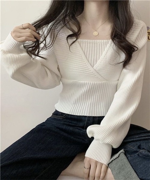 FREE STYLISTS(フリー スタイリスト)の「バックリボン フェイクアンサンブル リブニット(ニット/セーター・レディース・ホワイト/ブラック/ブラウン/レッド/ピンク・FREE)」の11枚目の写真