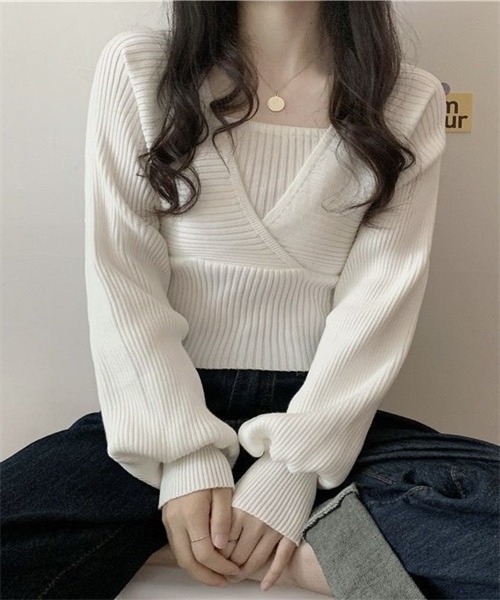 FREE STYLISTS(フリー スタイリスト)の「バックリボン フェイクアンサンブル リブニット(ニット/セーター・レディース・ホワイト/ブラック/ブラウン/レッド/ピンク・FREE)」の10枚目の写真