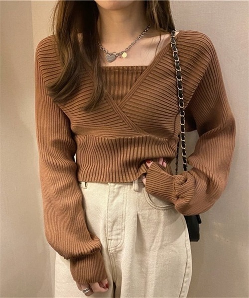 FREE STYLISTS(フリー スタイリスト)の「バックリボン フェイクアンサンブル リブニット(ニット/セーター・レディース・ホワイト/ブラック/ブラウン/レッド/ピンク・FREE)」の22枚目の写真