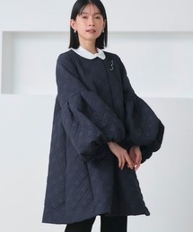 RUIRUE BOUTIQUE（ルイルエブティック）の「ボリュームスリーブ キルティング フレアコート ｜ Aライン アウター 体型カバー 防寒対策 高級感 袖ボリューム 中綿コート ロングコート ノーカラー キルティングコート（ダウンジャケット/コート）」