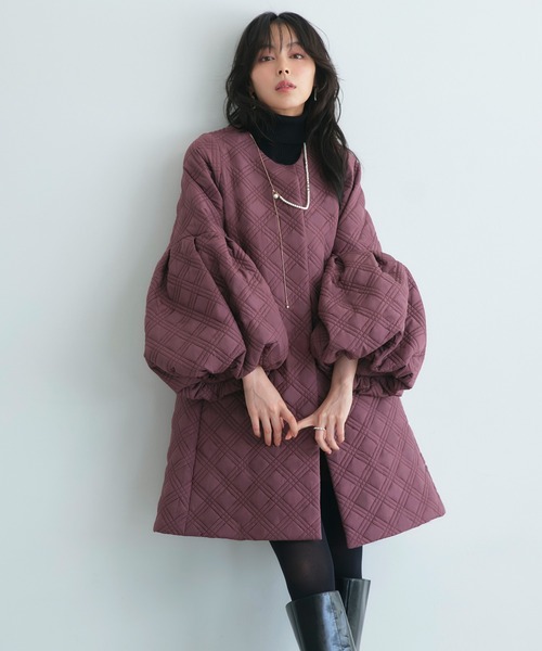 RUIRUE BOUTIQUE キルティングフレアコート ボリュームスリーブ キルティング フレアコート ｜ Aライン
