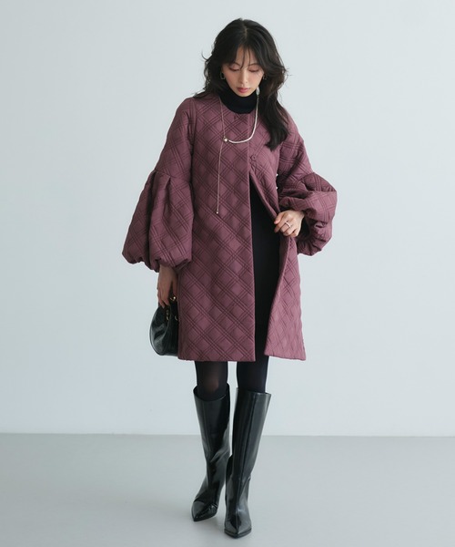 RUIRUE BOUTIQUE キルティングフレアコート ボリュームスリーブ キルティング フレアコート ｜ Aライン