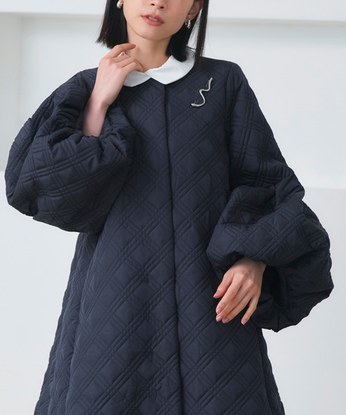 ボリュームスリーブ キルティング フレアコート ｜ Aライン