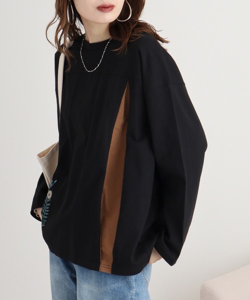 tシャツ EMAGO レイヤード風刺繍プルオーバー レディース Emago tシャツ EMAGO レイヤード風刺繍プルオーバー レディース
