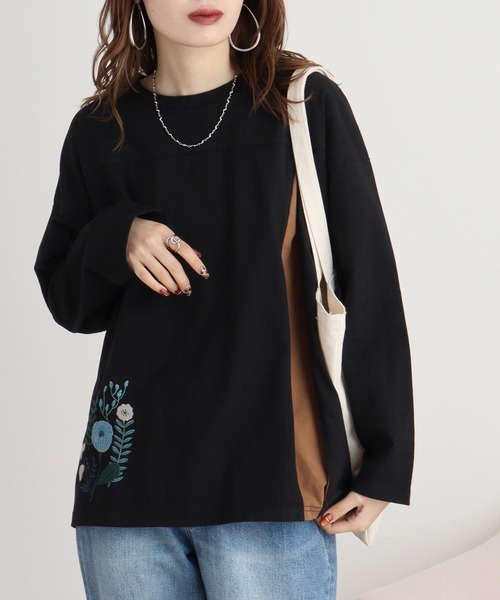 Emago(イマゴ)の「EMAGO レイヤード風刺繍プルオーバー(Tシャツ/カットソー・レディース・ブラック/ブラウン/アイボリー・FREE)」の12枚目の写真