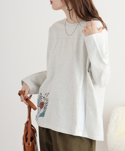 Emago(イマゴ)の「EMAGO レイヤード風刺繍プルオーバー(Tシャツ/カットソー・レディース・ブラック/ブラウン/アイボリー・FREE)」の7枚目の写真