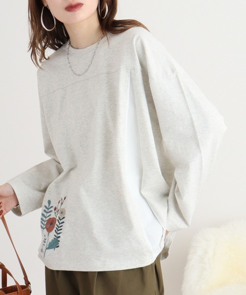 Emago(イマゴ)の「EMAGO レイヤード風刺繍プルオーバー(Tシャツ/カットソー・レディース・ブラック/ブラウン/アイボリー・FREE)」の5枚目の写真