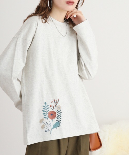 Emago(イマゴ)の「EMAGO レイヤード風刺繍プルオーバー(Tシャツ/カットソー・レディース・ブラック/ブラウン/アイボリー・FREE)」の6枚目の写真